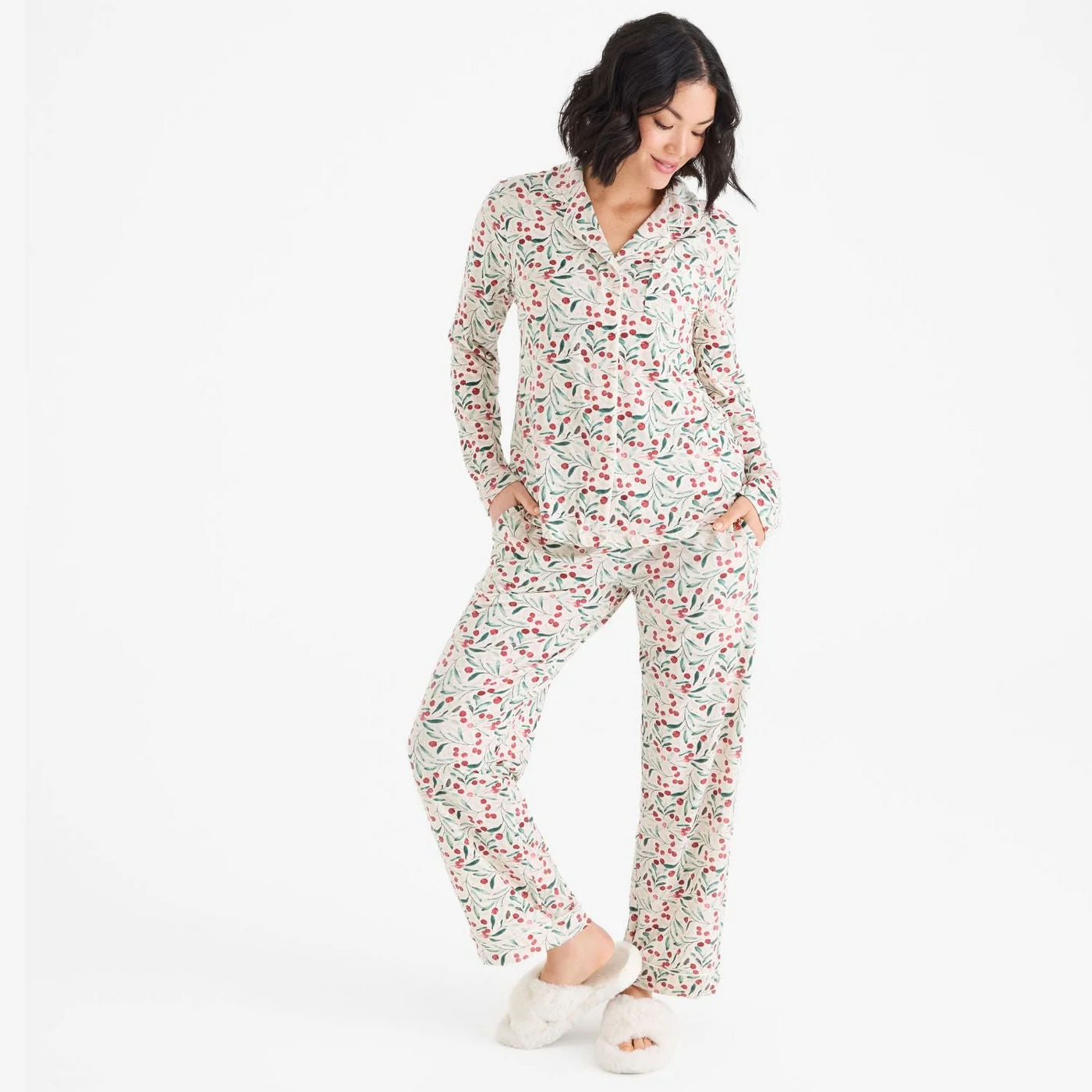 women's kiss me baby one more time modal magnetic classic with a twist long sleeve pajama set