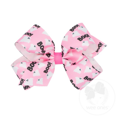 Halloween-themed Pink Boo Ghost Printed Grosgrain Hair Bow