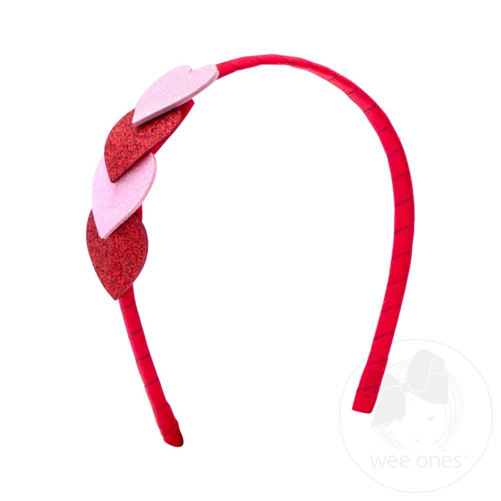 Large Valentine Overlapping Hearts Glitter Grosgrain Wrapped Headband